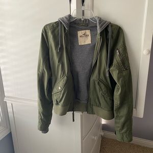 Hollister army green jacket hoodie